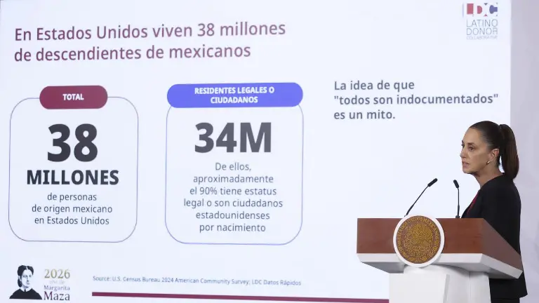 La Presidenta de México Claudia Sheinbaum Pardo habla de los migrantes mexicanos en Estados Unidos.