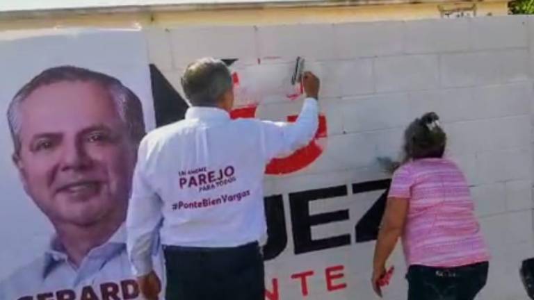 Acusan a Vargas Landeros de borrar propaganda de ‘Mingo’ Vázquez; en video, vecina le pide ayuda para pintar barda
