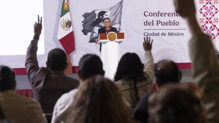 La Secretaria de Gobernación Rosa Icela Rodríguez encabeza la conferencia matutina en Palacio Nacional.