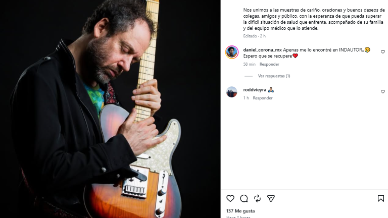 La Sociedad de autores y Compositores de México expresó su solidaridad y deseos de recuperación del guitarrista Alejandro Marcovich en sus redes sociales oficiales.