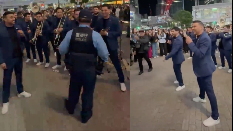 Policía de Shibuya retira a la banda de la calle mientras realizada un improvisado show.