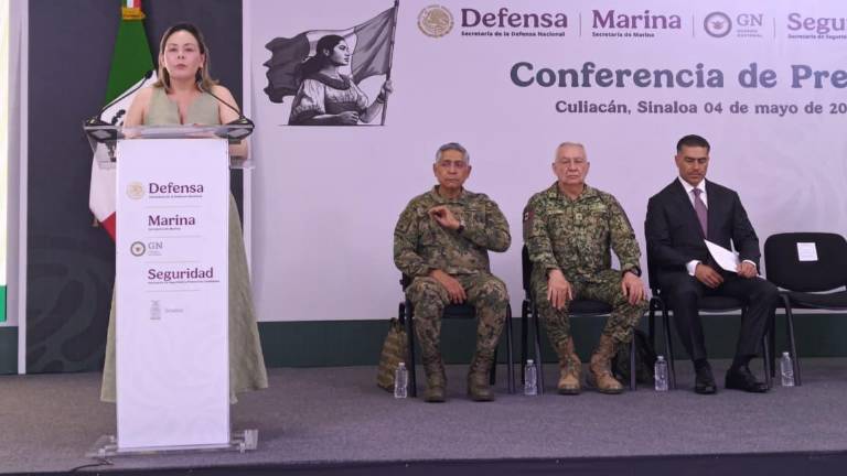 Conferencia de prensa del Gabinete de Seguridad en Culiacán.
