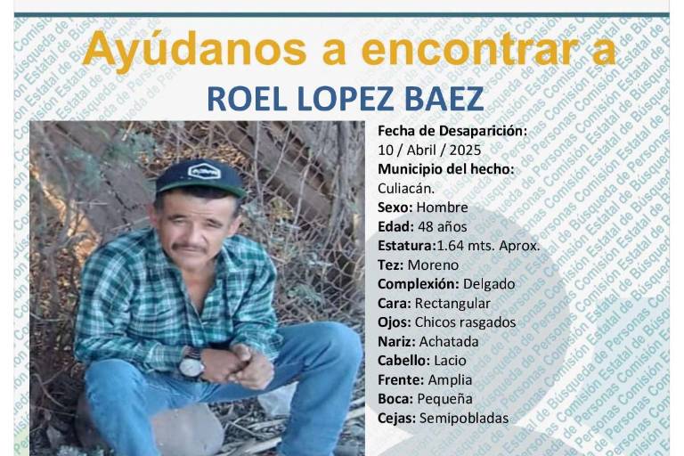 Buscan a Roel López Báez, desaparecido en Culiacán desde el 10 de abril