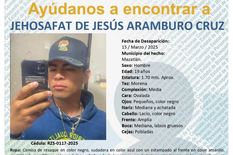 Buscan a Jehosafat de Jesús, desaparecido en Mazatlán