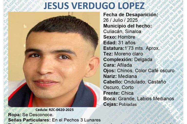 Buscan a Jesús Verdugo López, desaparecido en la sindicatura de Culiacancito, Culiacán