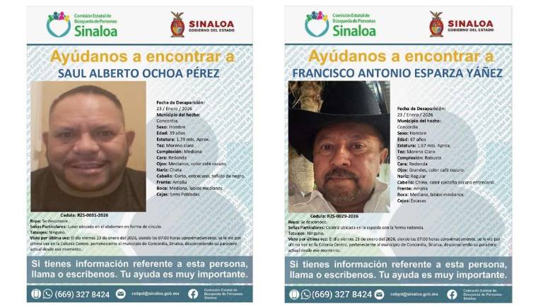 Dos de los cinco mineros desaparecidos en Concordia que aún están sin localizar.
