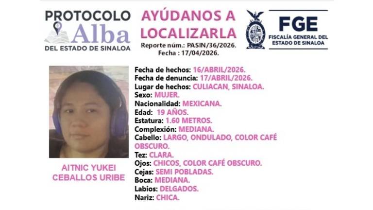 La joven Aitnic Yukei, de 19 años, está reportada como desaparecida en Culiacán.