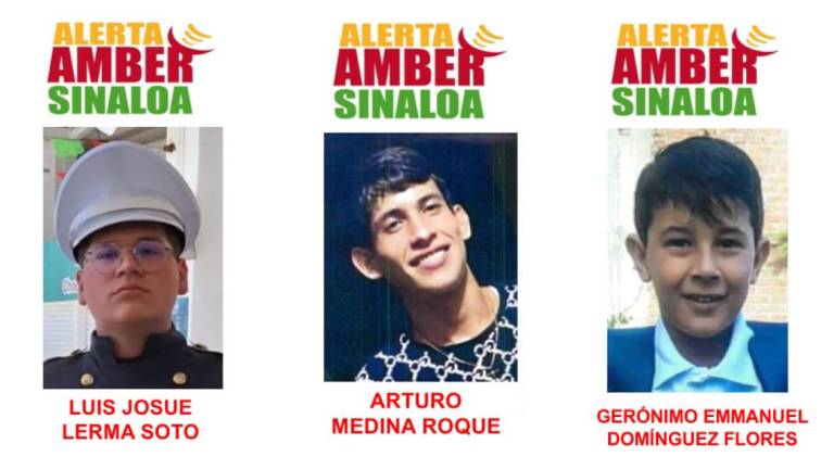 Ficha de búsqueda de tres menores desaparecidos en Sinaloa.