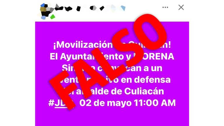El Gobierno de Culiacán señaló que es falsa la información difundida en redes sociales sobre una supuesta convocatoria a marcha para el sábado.
