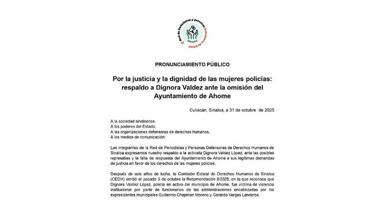 Posicionamiento de organizaciones de la sociedad civil sobre el caso de la policía Dignora Valdez, de Ahome.