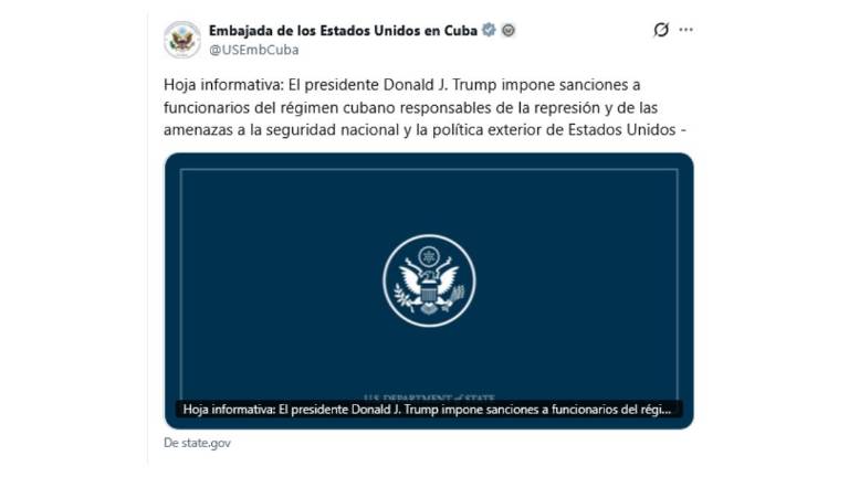 Anuncio de Estados Unidos sobre sanciones a Cuba.