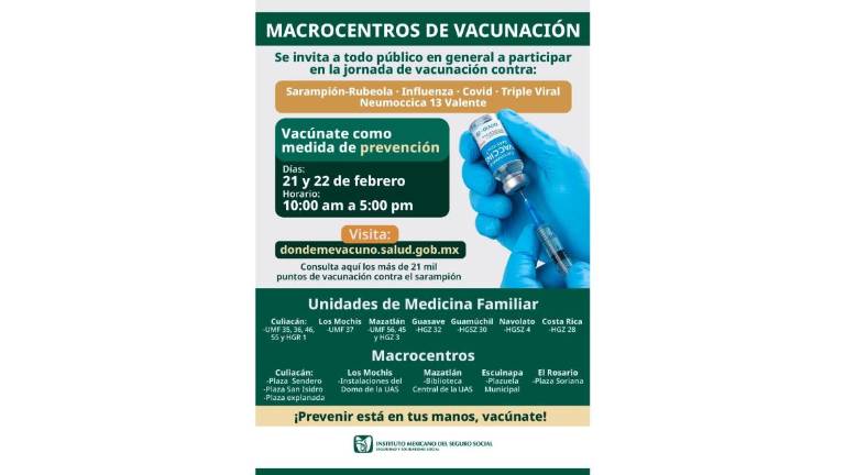 Este fin de semana hay una jornada de vacunación intensiva en Sinaloa, principalmente contra el sarampión.