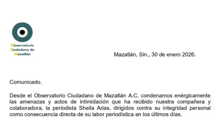 El Observatorio Ciudadano de Mazatlán fijó un posicionamiento ante las amenazas contra su colaboradora Sheila Arias.