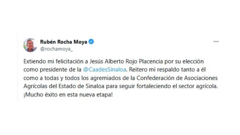 A través de redes sociales, el mandatario expresó el respaldo de parte del Poder Ejecutivo estatal hacia el sector agrícola.