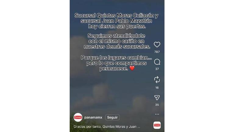 La cadena de pastelería y restaurantes Panamá anunció el cierre de dos sucursales en Culiacán y Mazatlán.