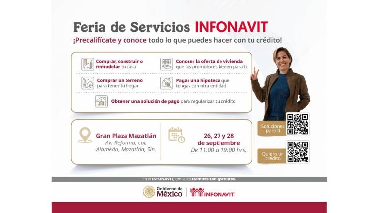 El Infonavit alista en Mazatlán su Feria de Servicios el fin de semana en la Gran Plaza.