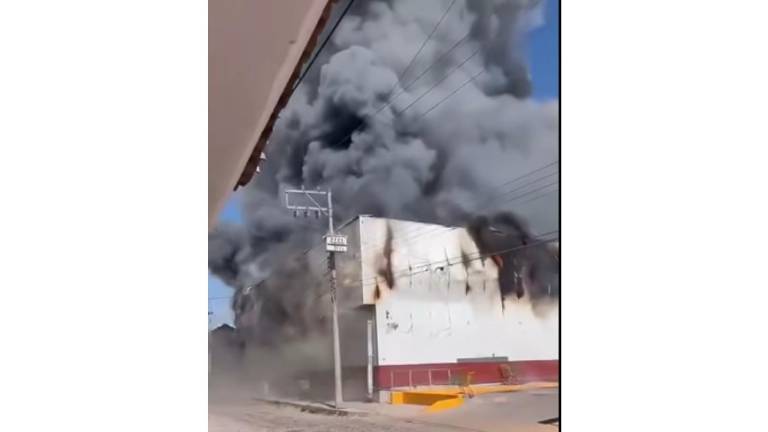 Incendio de una tienda de autoservicio este lunes en Tecuala tras la detención de “El Jardinero”.