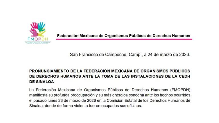 Organismos de derechos humanos exigen la intervención urgente tras la toma de la CEDH en Sinaloa.
