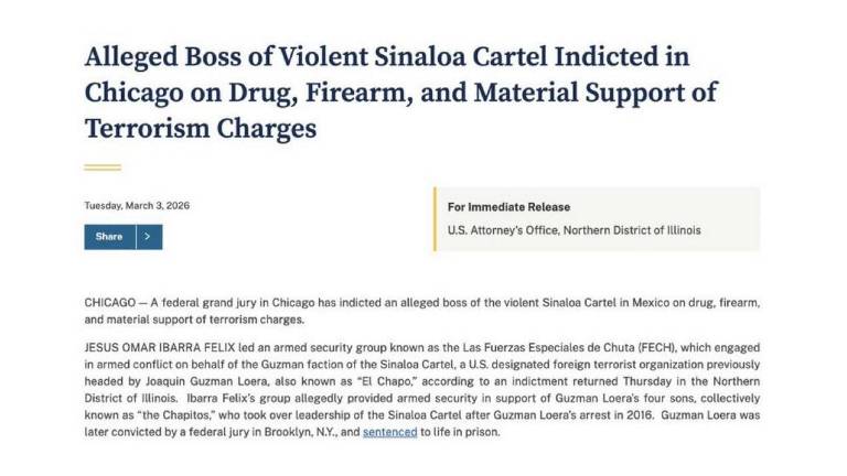 Un Jurado de Chicago emite un dictamen contra “El Chuta”, del Cártel de Sinaloa.