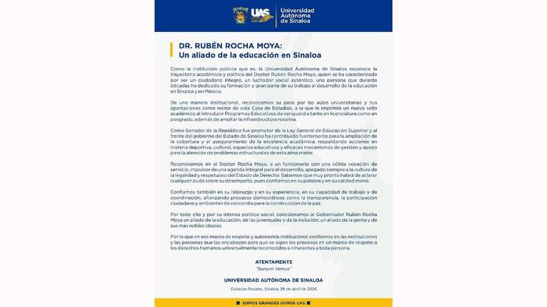 Desplegado de la UAS en apoyo al Gobernador de Sinaloa Rubén Rocha Moya.