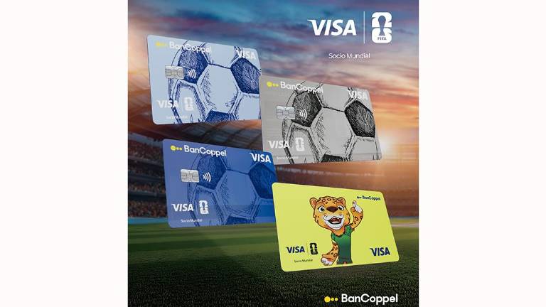 Tarjetas conmemorativas del Mundial que emite BanCoppel con Visa.