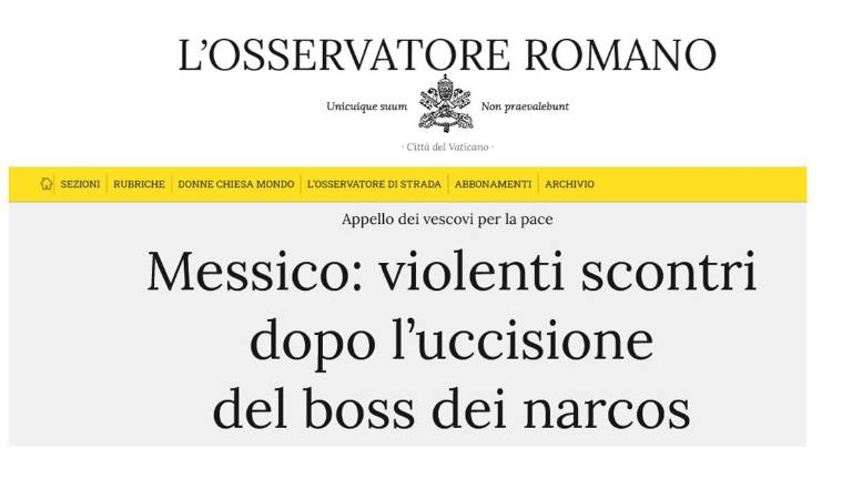 El diario L’Osservatore Romano de El Vaticano hace eco de la violencia registrada en México tras la caída de “El Mencho”.