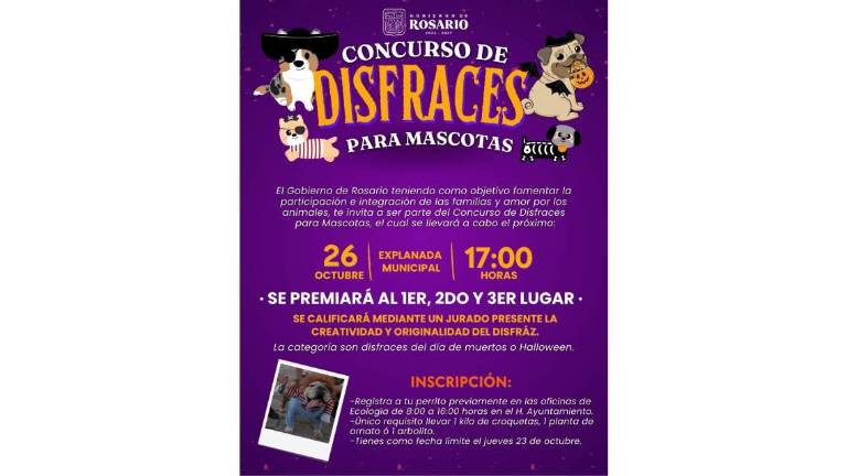 El Gobierno de Rosario organiza un concurso de disfraces de mascotas.