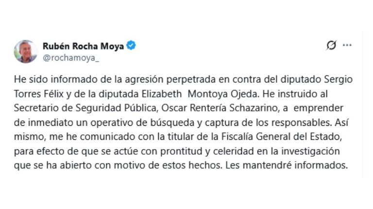 Mensaje del Gobernador de Sinaloa Rubén Rocha Moya.