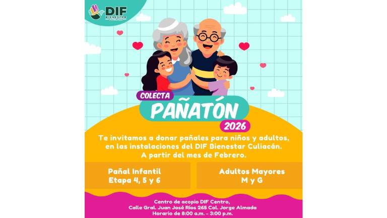 El DIF Municipal de Culiacán convoca a participar en la colecta “Pañatón 2026”.