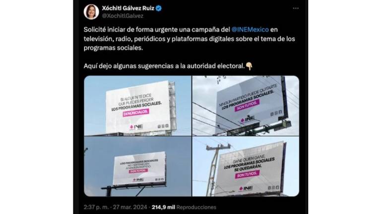 INE regaña a Xóchitl; le exige no utilizar su logo en propaganda electoral