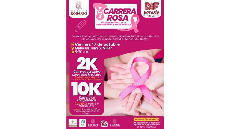 Convocatoria a la Carrera Rosa en Rosario por la lucha contra el cáncer.