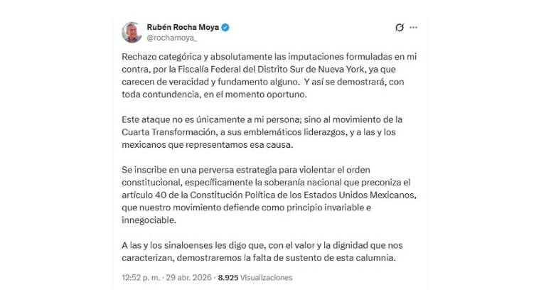 Parte del mensaje del Gobernador de Sinaloa, Rubén Rocha Moya.