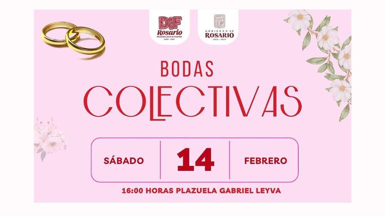 Convocatoria del DIF Municipal de Rosario para la boda colectiva del 14 de febrero.
