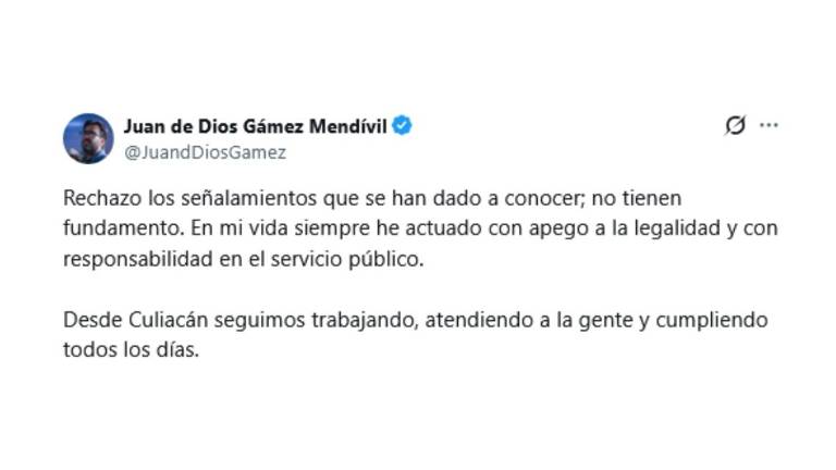 Mensaje del Alcalde de Culiacán Juan de Dios Gámez Mendívil.