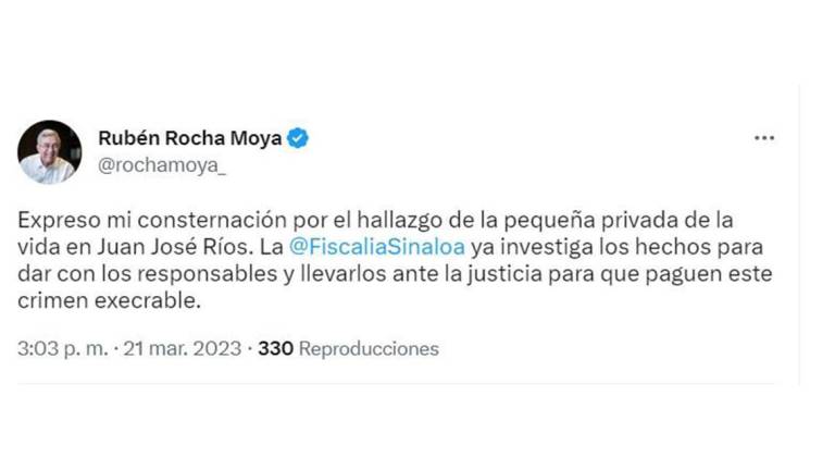 El Gobernador Rubén Rocha Moya expresa su consternación por el asesinato de la niña de 4 años en Guasave.