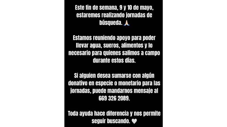 Aviso de la jornada de búsqueda que el colectivo Por Las Voces Sin Justicia hará en el Día de las Madres.