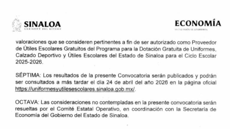 Convocatoria de la Secretaría de Economía para proveedores del programa de útiles escolares gratuitos.