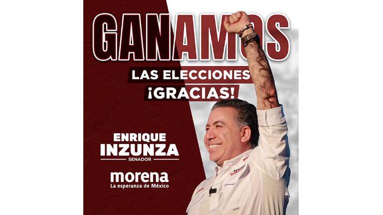 Enrique Inzunza Cázarez celebra haber ganado la elección al Senado.