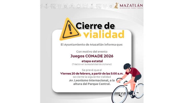 Aviso del cierre de la Avenida Leonismo Internacional por prueba deportiva.
