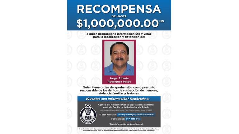 Ficha de recompensa para localizar a Jorge Rodríguez Pasos.