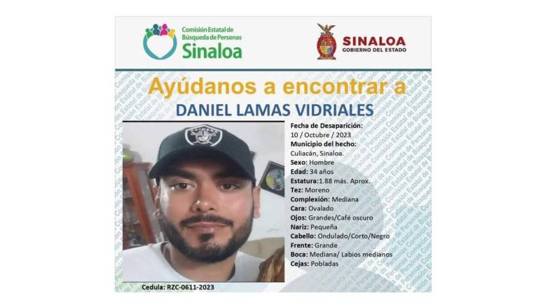 Ficha de búsqueda de Daniel Lamas, desaparecido desde el 10 de octubre en Culiacán.