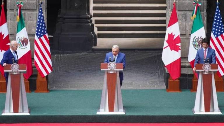 Conferencia conjunta de los mandatarios de América del Norte, Joe Biden, Andrés Manuel López Obrador y Justin Trudeau.