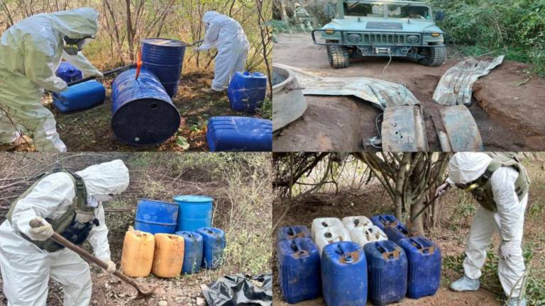 Militares aseguraron reactores y miles de litros de precursores químicos durante operativos en la zona rural de Sinaloa.
