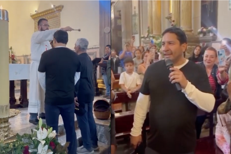 Canta Julión Álvarez en iglesia tras cumplir una manda en Talpa, Jalisco