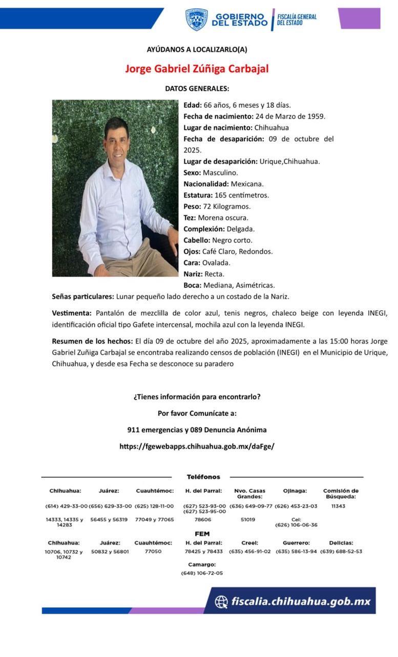 $!Desaparece encuestador del Inegi en Urique, Chihuahua; realizó su trabajo, pero ya no regresó a su base