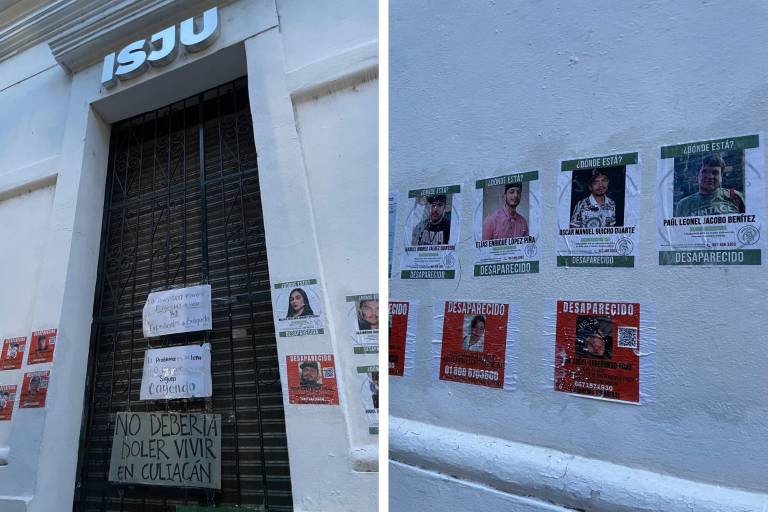 Manifestantes intervinieron la fachada del Instituto Sinaloense de la Juventud con consignas y fichas de personas desaparecidas.