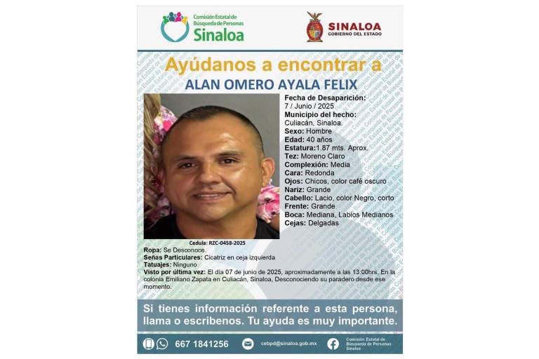 Buscan a Alan Omero, desaparecido desde el sábado en Culiacán
