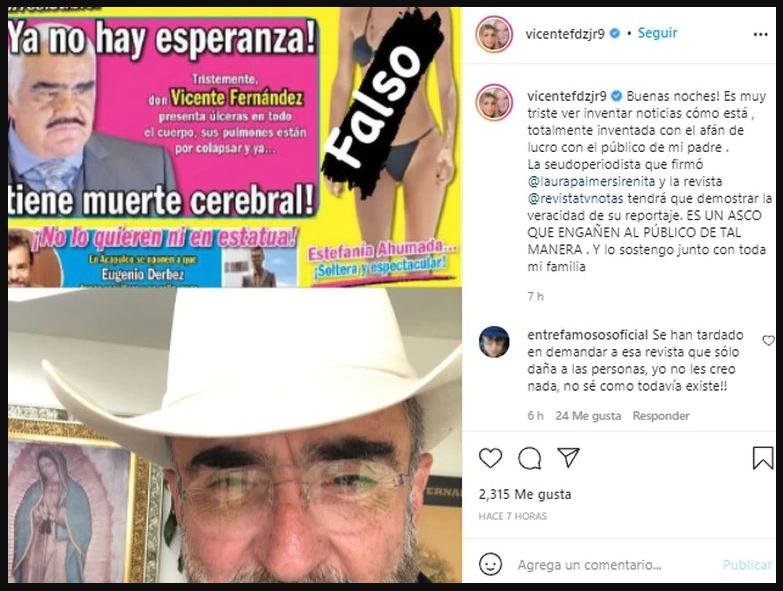 $!Vicente Fernández Jr. desmiente muerte cerebral de su padre