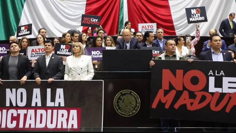 Legisladores de oposición de manifiestan en la Cámara de Diputados contra la reforma electoral.