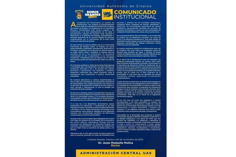 Defiende UAS su autonomía tras respaldo del Congreso de Sinaloa a jubilados y estudiantes